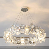 Modern Round Crystal Chandelier in Chrome Finish Elegant Flush Mount Ceiling Lighting