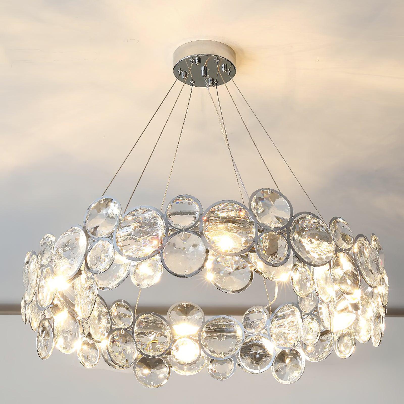 Modern Round Crystal Chandelier in Chrome Finish Elegant Flush Mount Ceiling Lighting