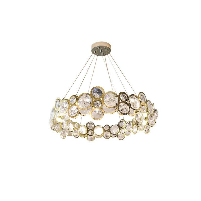 Modern Round Crystal Chandelier in Chrome Finish Elegant Flush Mount Ceiling Lighting
