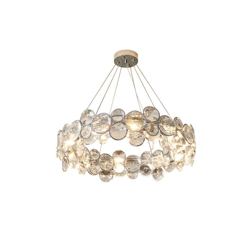 Modern Round Crystal Chandelier in Chrome Finish Elegant Flush Mount Ceiling Lighting