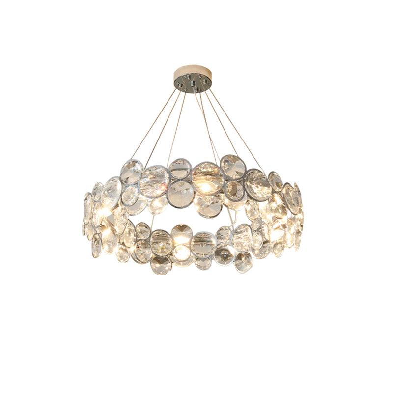 Modern Round Crystal Chandelier in Chrome Finish Elegant Flush Mount Ceiling Lighting