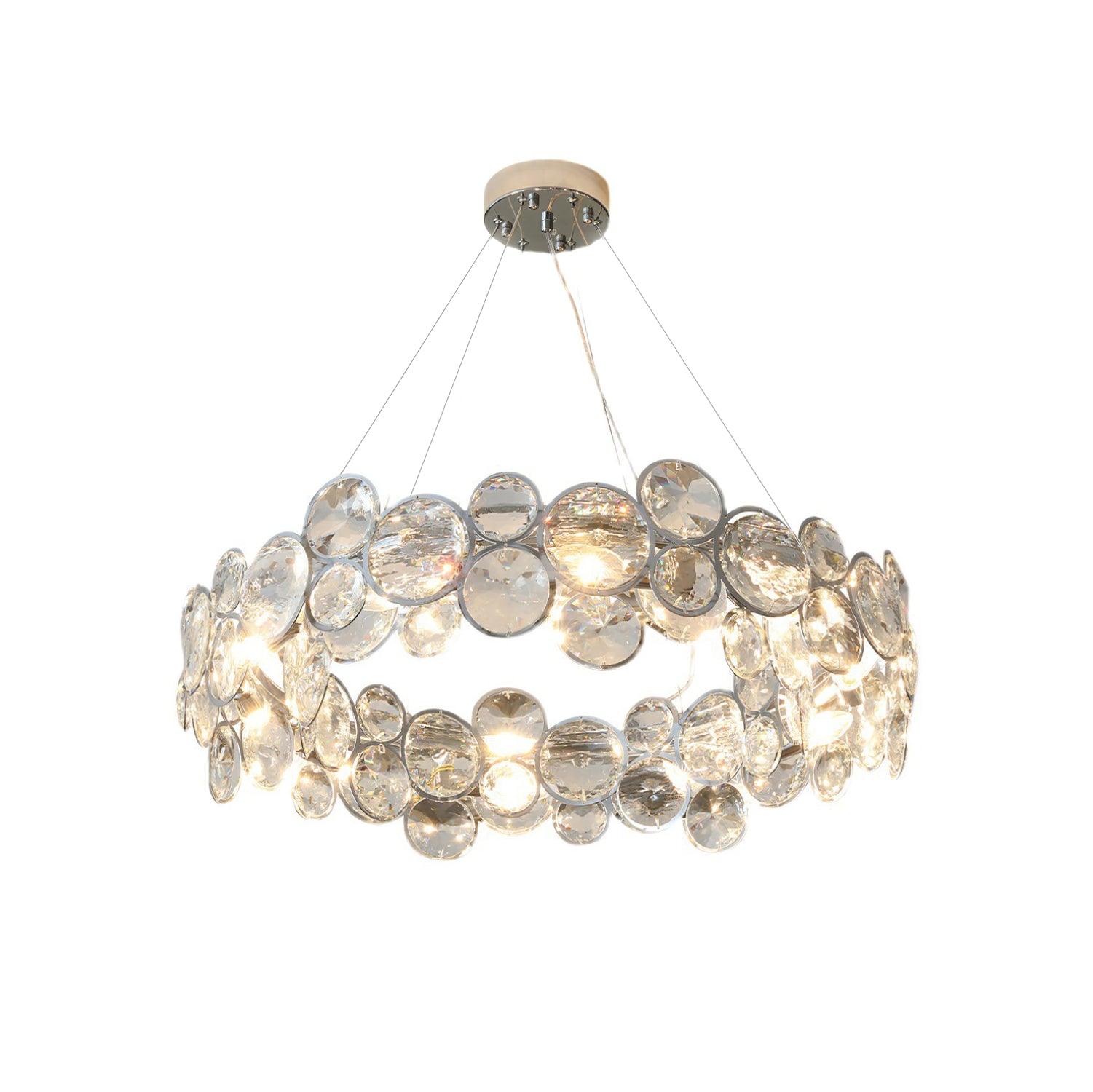 Modern Round Crystal Chandelier in Chrome Finish Elegant Flush Mount Ceiling Lighting