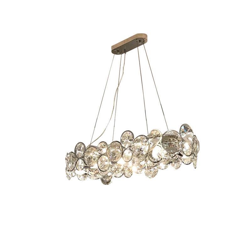 Modern Round Crystal Chandelier in Chrome Finish Elegant Flush Mount Ceiling Lighting