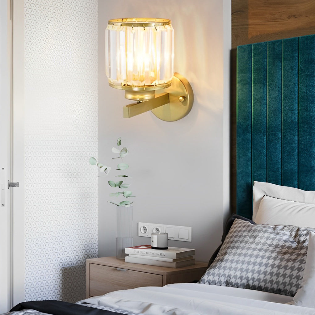 Modern Round Crystal Glass Wall Sconce Plug In Luxury Postmodern Lighting for Bedroom