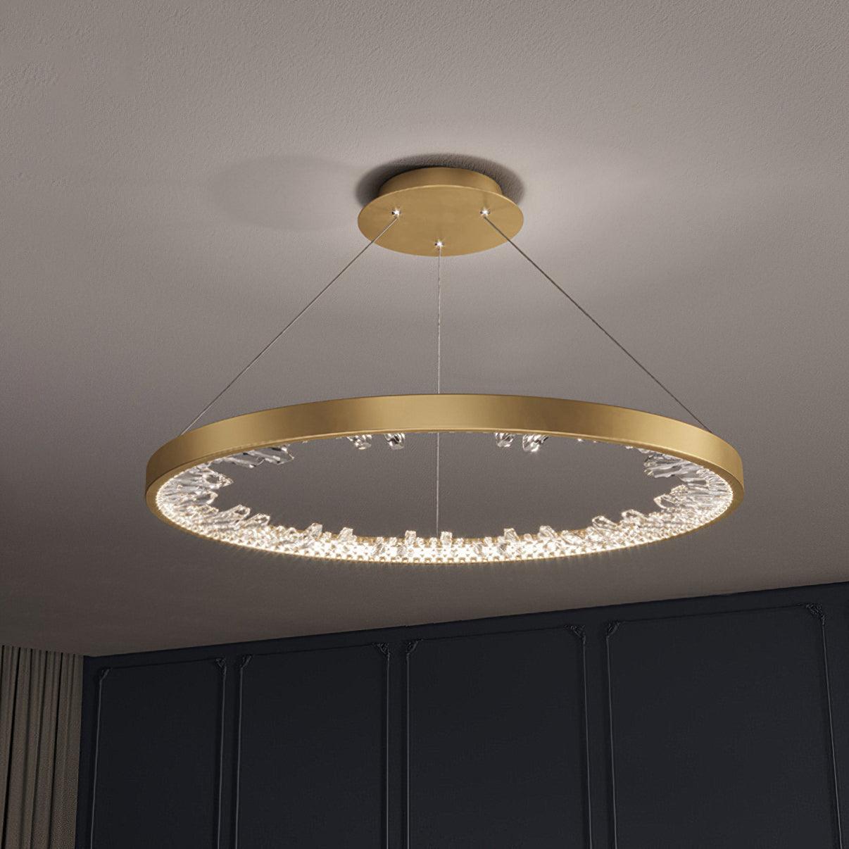Modern Round Crystal LED Pendant Light Gold Floating Ring Chandelier Ceiling Fixture