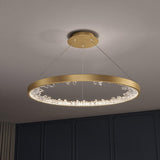 Modern Round Crystal LED Pendant Light Gold Floating Ring Chandelier Ceiling Fixture