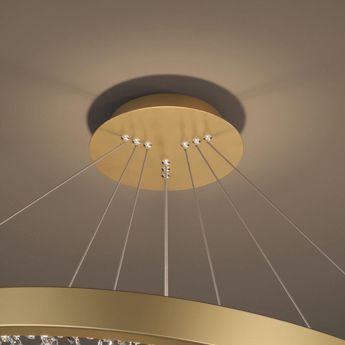 Modern Round Crystal LED Pendant Light Gold Floating Ring Chandelier Ceiling Fixture