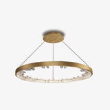 Modern Round Crystal LED Pendant Light Gold Floating Ring Chandelier Ceiling Fixture