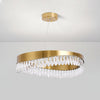 Modern Round Crystal Stick LED Chandelier Pendant Light with Copper Finish for Living and Dining Rooms