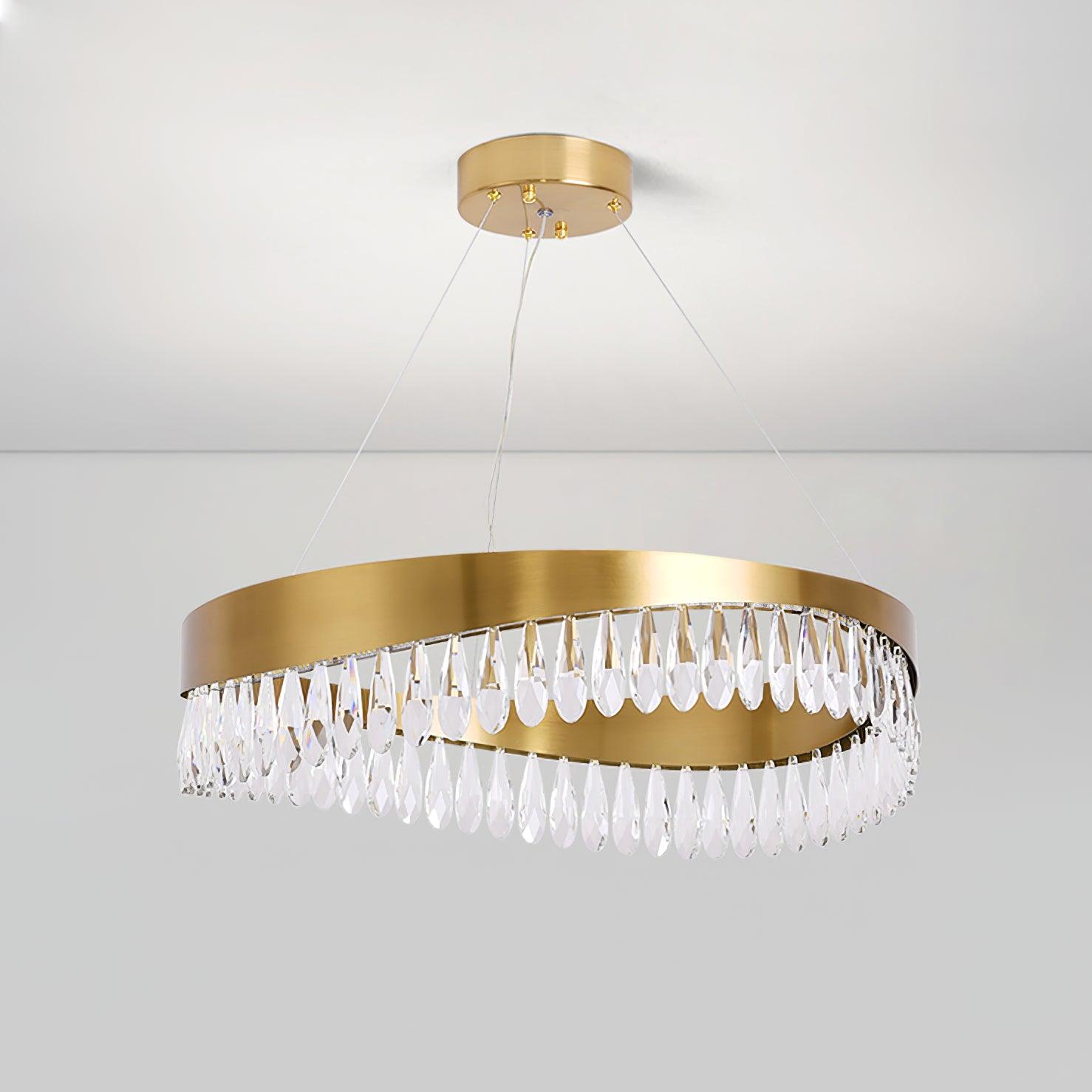 Modern Round Crystal Stick LED Chandelier Pendant Light with Copper Finish for Living and Dining Rooms