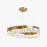 Modern Round Crystal Stick LED Chandelier Pendant Light with Copper Finish for Living and Dining Rooms