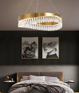Modern Round Crystal Stick LED Chandelier Pendant Light with Copper Finish for Living and Dining Rooms
