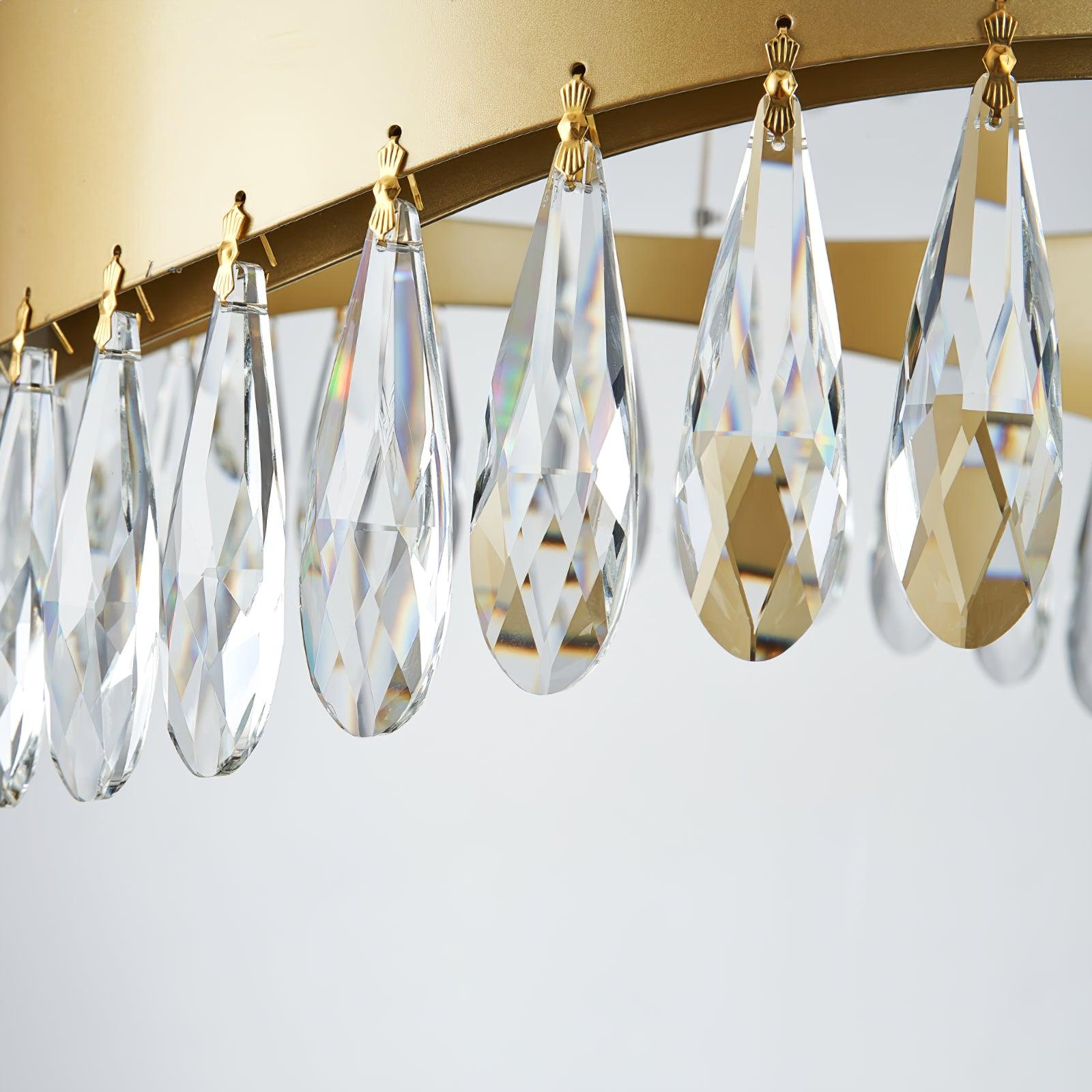 Modern Round Crystal Stick LED Chandelier Pendant Light with Copper Finish for Living and Dining Rooms