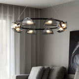 Modern Round Curved Striped Glass LED Chandelier Nordic Smoke Gray Dimmable Pendant