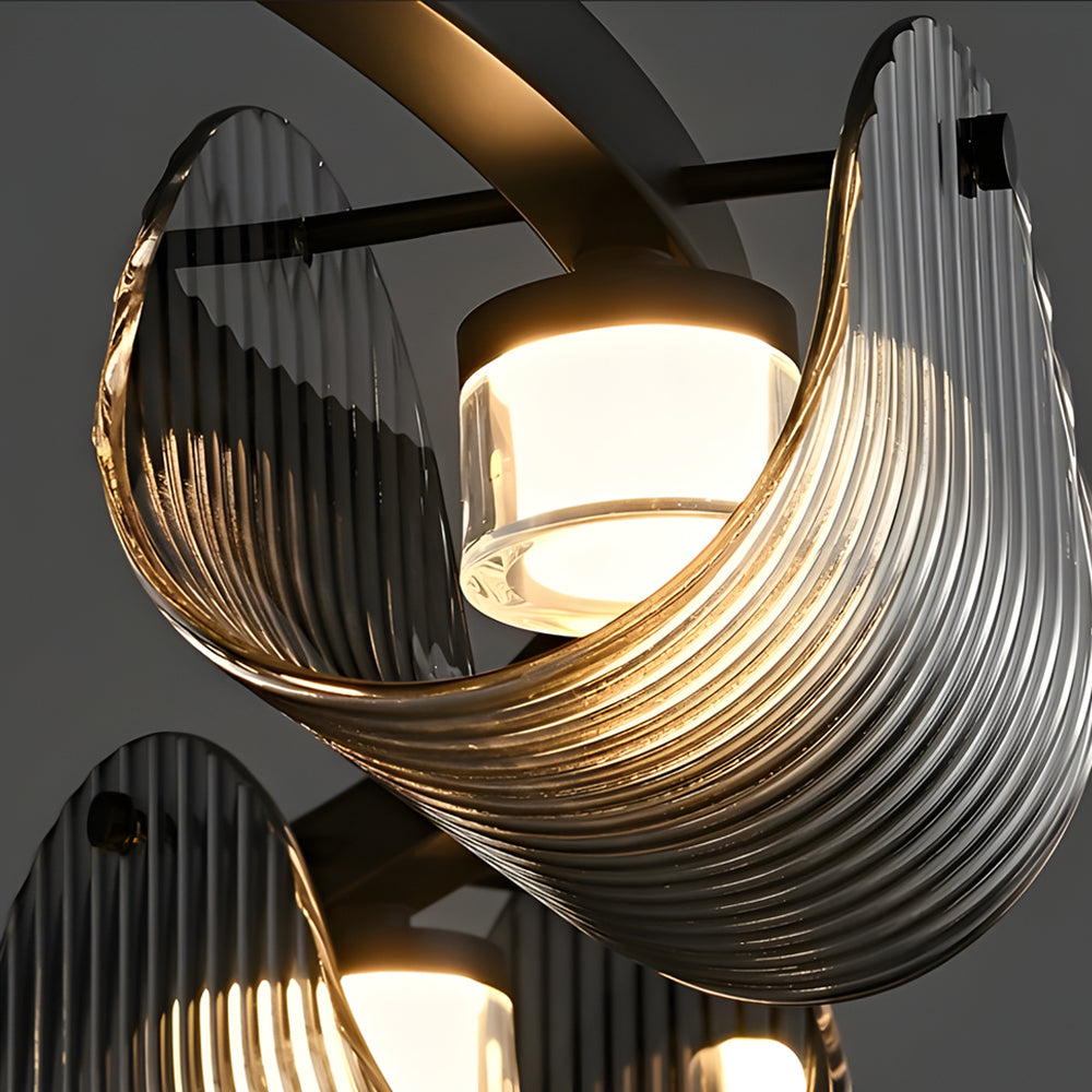 Modern Round Curved Striped Glass LED Chandelier Nordic Smoke Gray Dimmable Pendant
