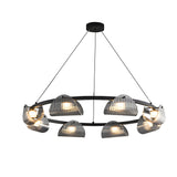 Modern Round Curved Striped Glass LED Chandelier Nordic Smoke Gray Dimmable Pendant