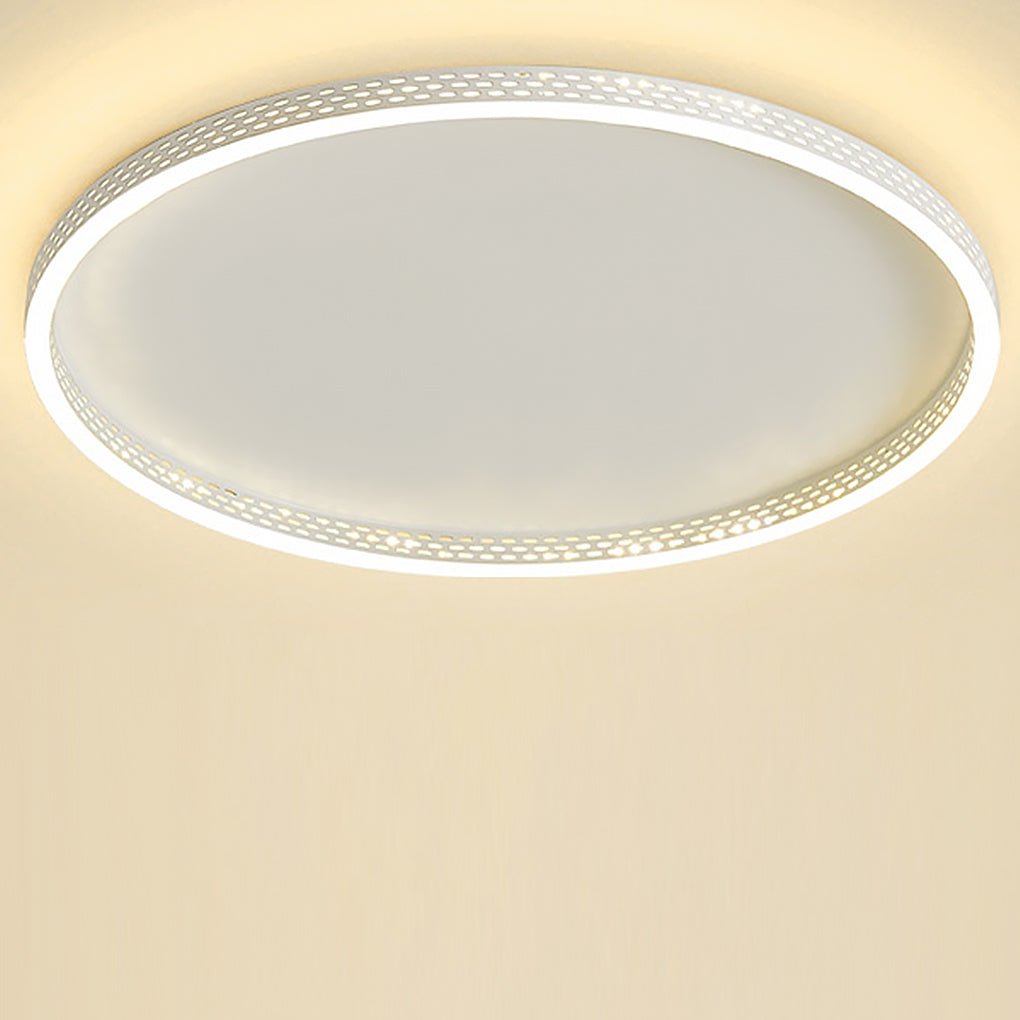 Dimmable Round LED Flush Mount Ceiling Light with Modern Hollow Edge Design for Bedroom