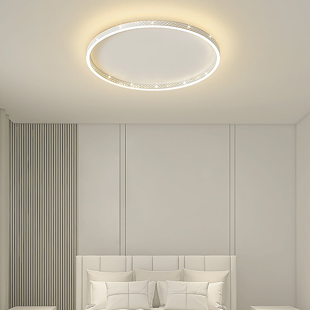 Dimmable Round LED Flush Mount Ceiling Light with Modern Hollow Edge Design for Bedroom