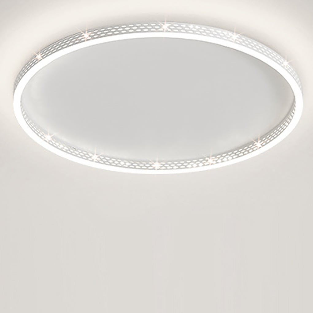 Dimmable Round LED Flush Mount Ceiling Light with Modern Hollow Edge Design for Bedroom