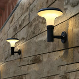 Modern Round Flower Solar Wall Lamp Waterproof Outdoor LED Sconce in Black