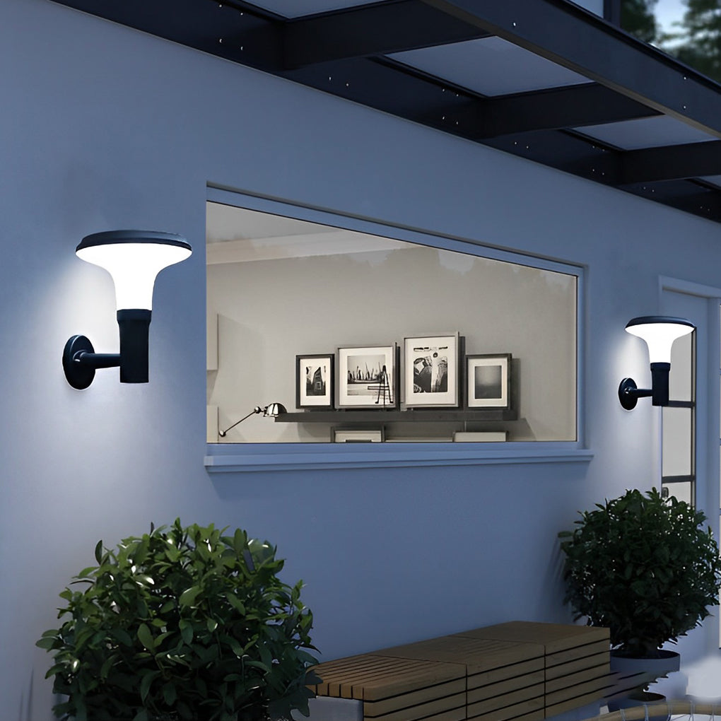 Modern Round Flower Solar Wall Lamp Waterproof Outdoor LED Sconce in Black