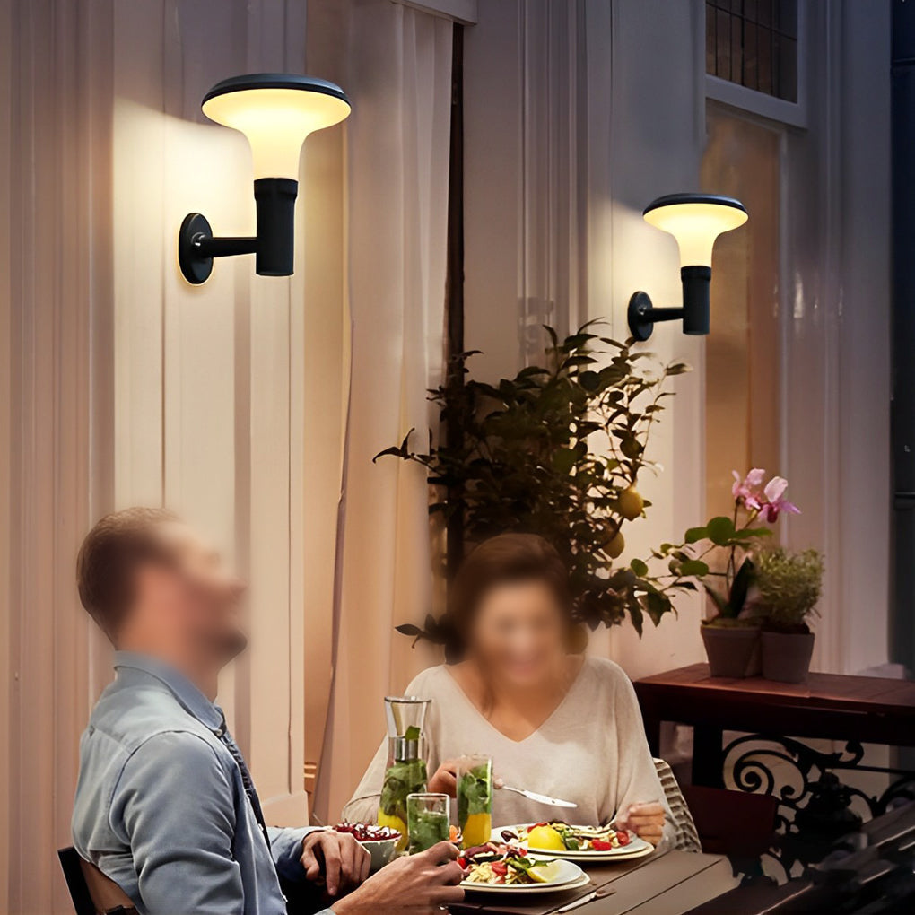 Modern Round Flower Solar Wall Lamp Waterproof Outdoor LED Sconce in Black