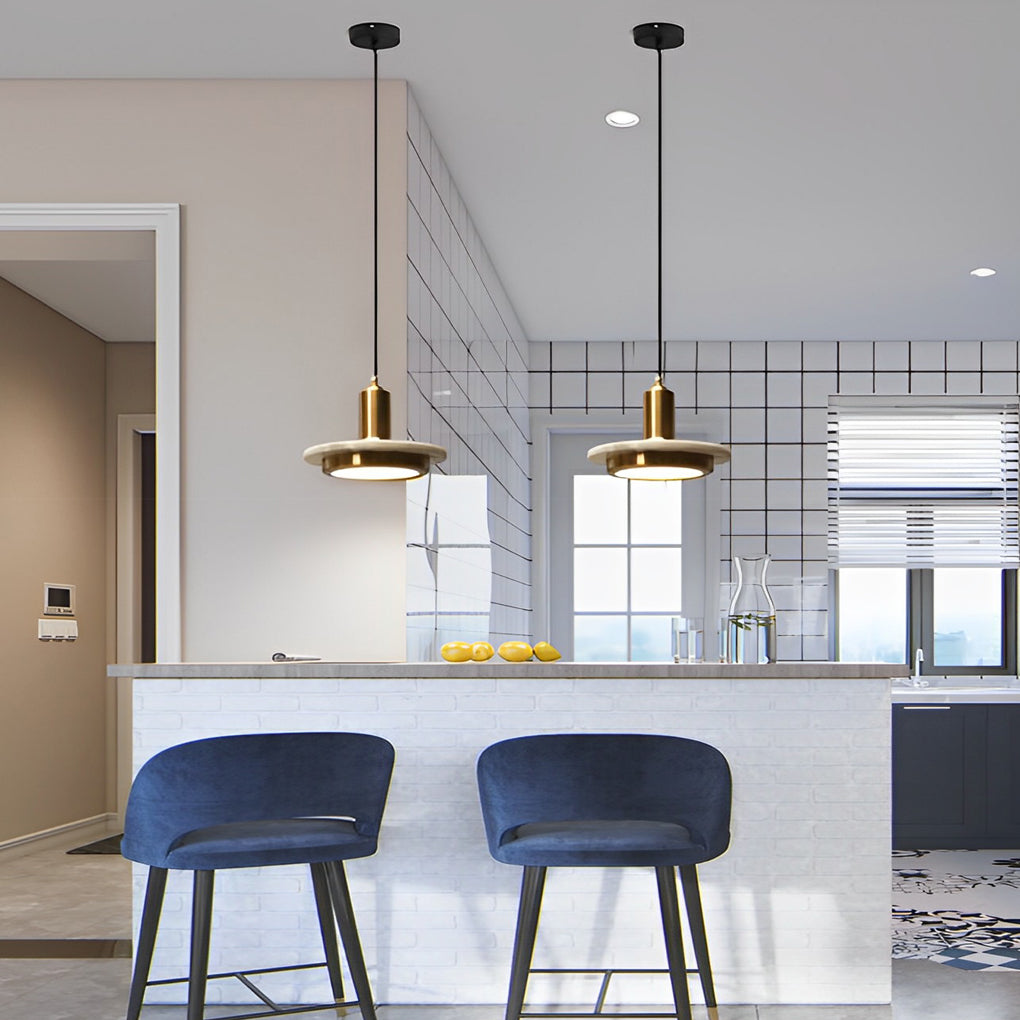 Modern Round Flying Saucer LED Pendant Light Electroplated Iron Kitchen Island Hanging Lamp