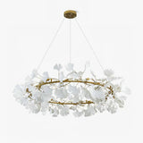 Modern Round Ginkgo Leaf Chandelier with Handcrafted Ceramic Petals and Metal Frame