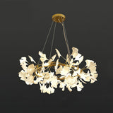 Modern Round Ginkgo Leaf Chandelier with Handcrafted Ceramic Petals and Metal Frame