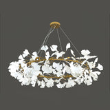 Modern Round Ginkgo Leaf Chandelier with Handcrafted Ceramic Petals and Metal Frame