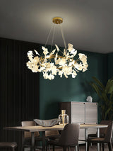 Modern Round Ginkgo Leaf Chandelier with Handcrafted Ceramic Petals and Metal Frame