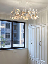 Modern Round Ginkgo Leaf Chandelier with Handcrafted Ceramic Petals and Metal Frame