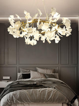 Modern Round Ginkgo Leaf Chandelier with Handcrafted Ceramic Petals and Metal Frame