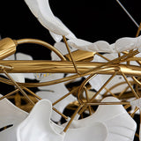 Modern Round Ginkgo Leaf Chandelier with Handcrafted Ceramic Petals and Metal Frame
