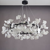 Modern Round Ginkgo Leaf Chandelier with Handcrafted Ceramic Petals and Metal Frame
