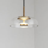 Modern Round Glass and Brass Pendant Light Fixture for Contemporary Interior Lighting