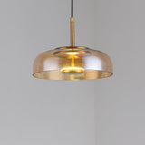 Modern Round Glass and Brass Pendant Light Fixture for Contemporary Interior Lighting