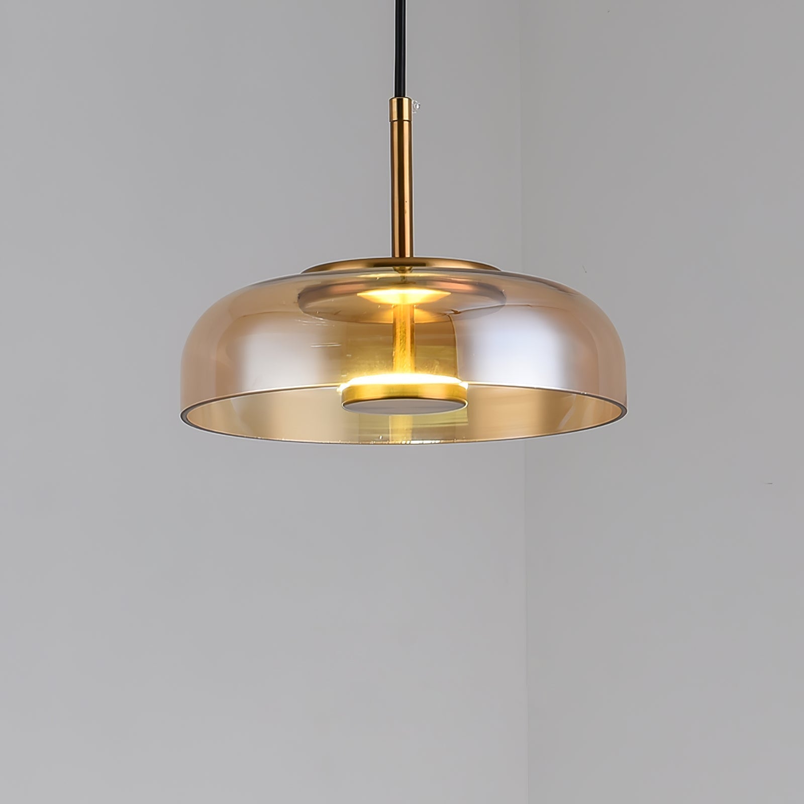 Modern Round Glass and Brass Pendant Light Fixture for Contemporary Interior Lighting