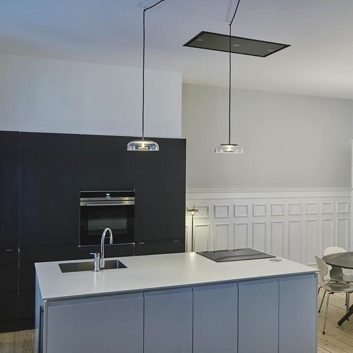 Modern Round Glass and Brass Pendant Light Fixture for Contemporary Interior Lighting