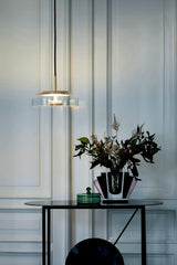 Modern Round Glass and Brass Pendant Light Fixture for Contemporary Interior Lighting