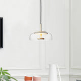 Modern Round Glass and Brass Pendant Light Fixture for Contemporary Interior Lighting