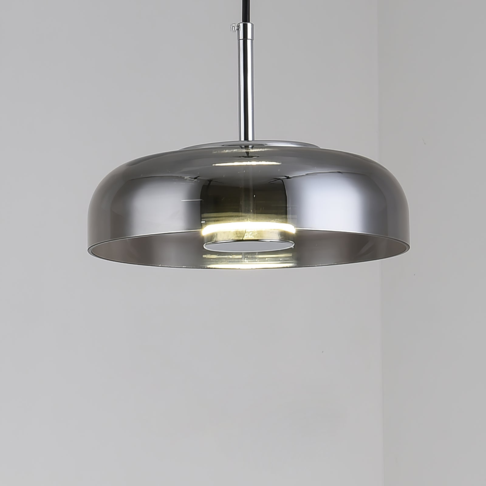 Modern Round Glass and Brass Pendant Light Fixture for Contemporary Interior Lighting
