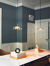 Modern Round Glass and Brass Pendant Light Fixture for Contemporary Interior Lighting