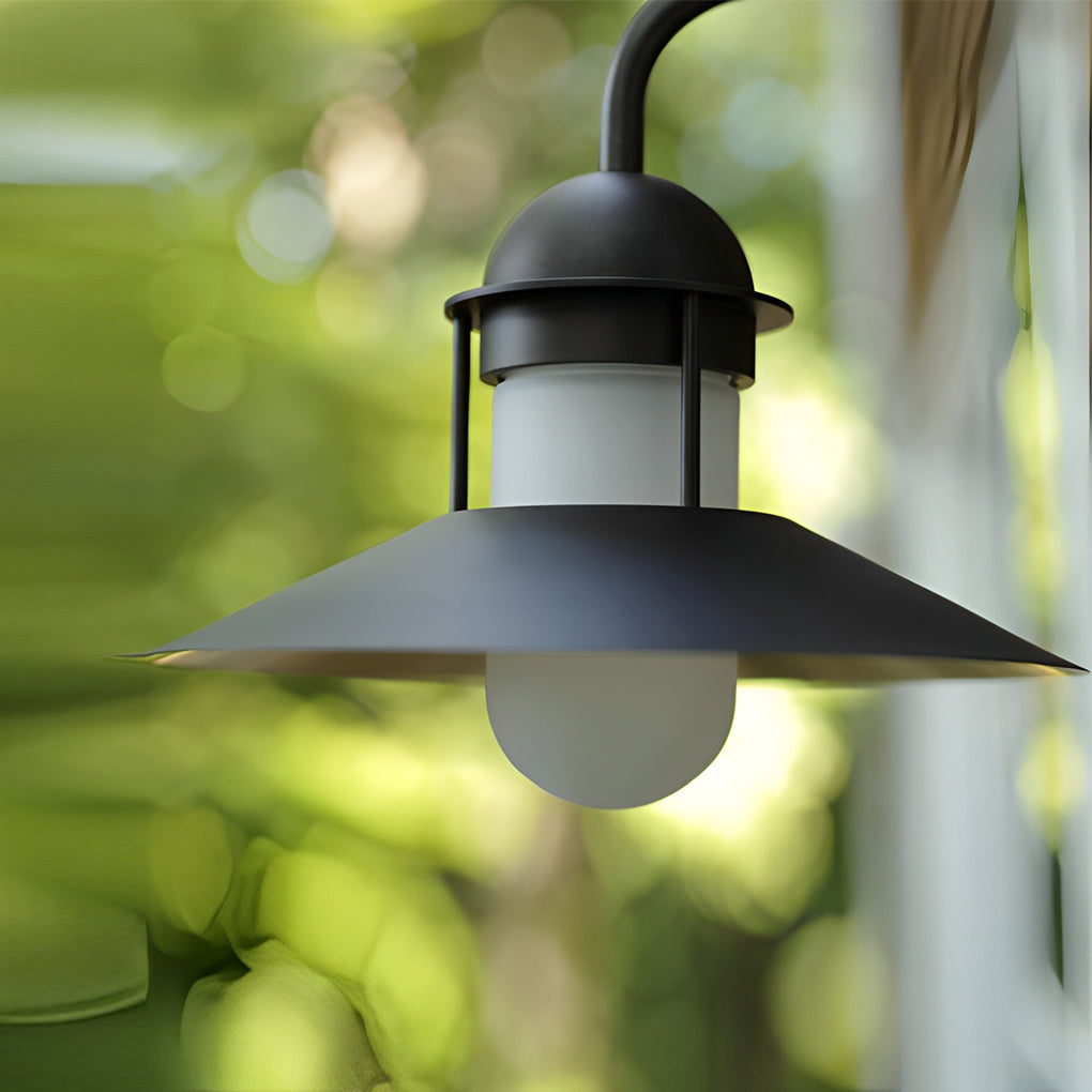 Modern Round Iron and Glass Outdoor Wall Lantern Waterproof Exterior Lighting Sconce in Black Finish