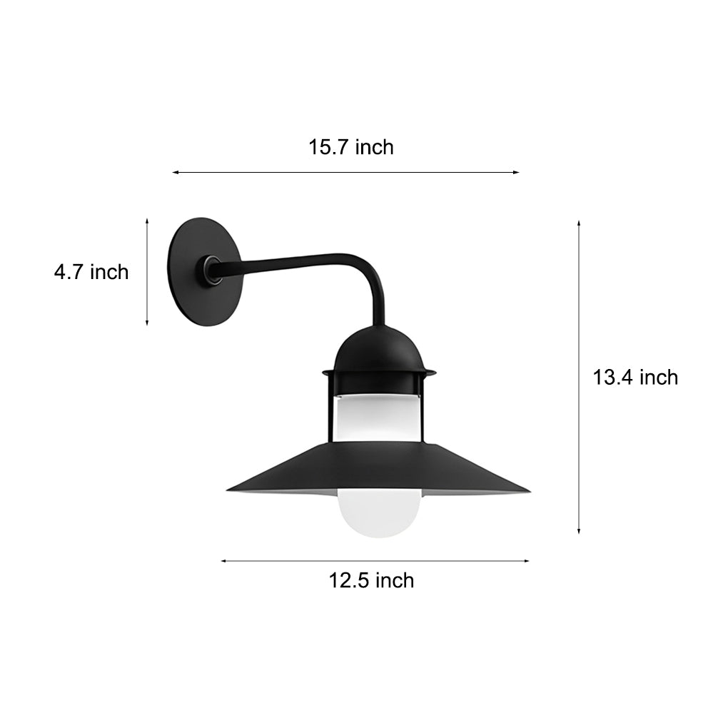 Modern Round Iron and Glass Outdoor Wall Lantern Waterproof Exterior Lighting Sconce in Black Finish