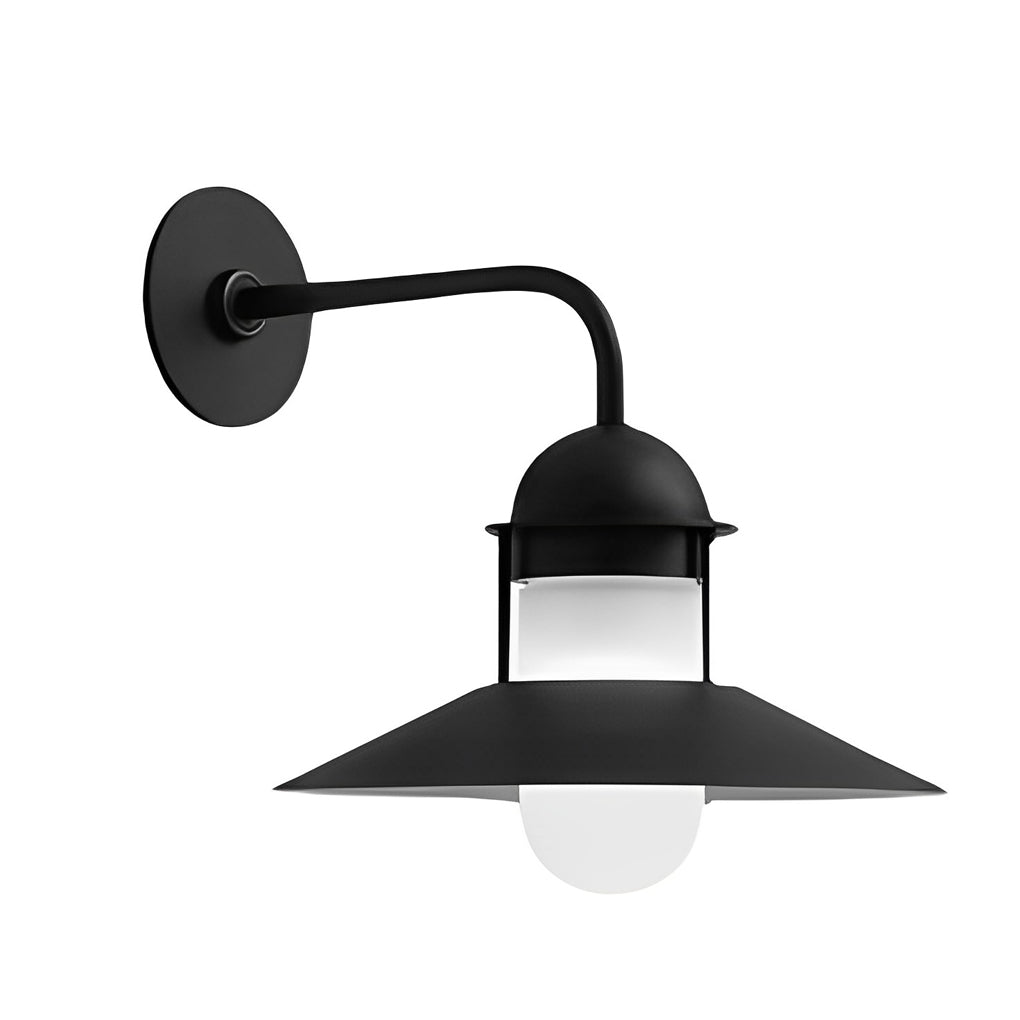 Modern Round Iron and Glass Outdoor Wall Lantern Waterproof Exterior Lighting Sconce in Black Finish