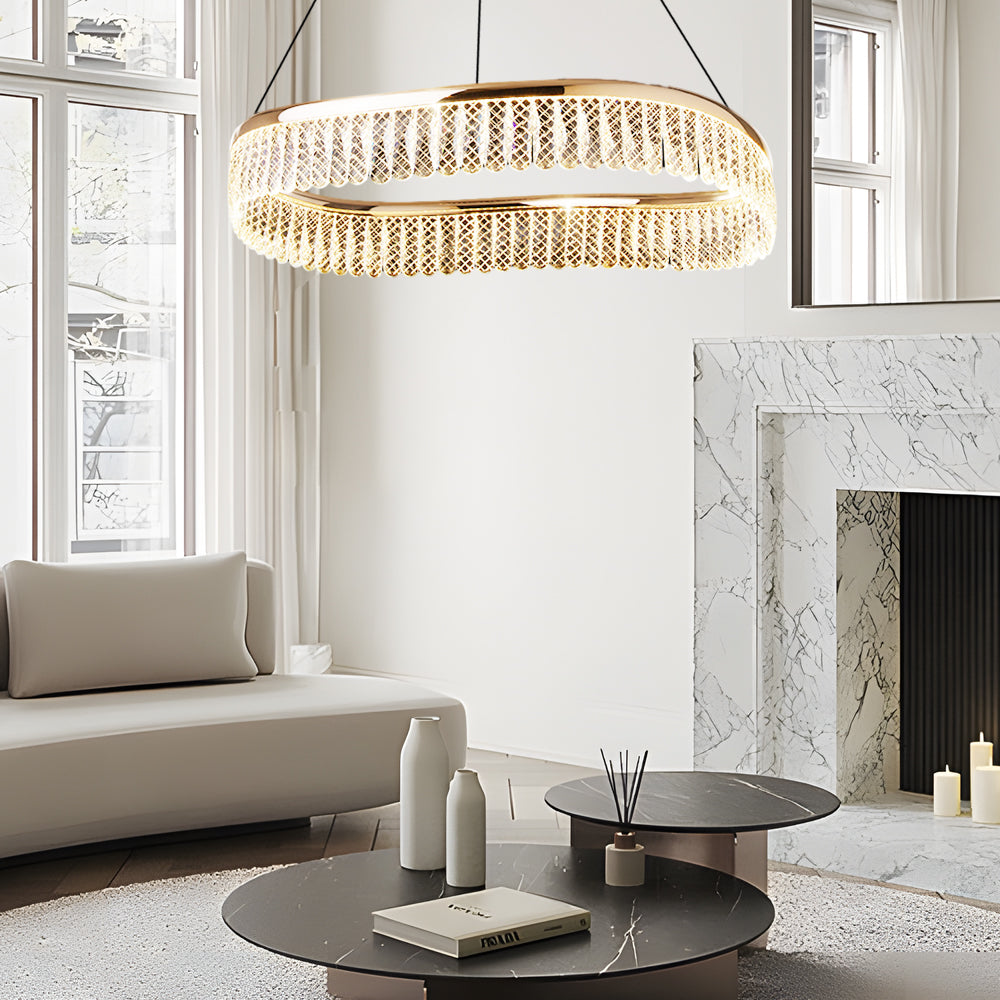 Modern Round K9 Crystal LED Chandelier Luxury 3 Step Dimming Pendant Lighting