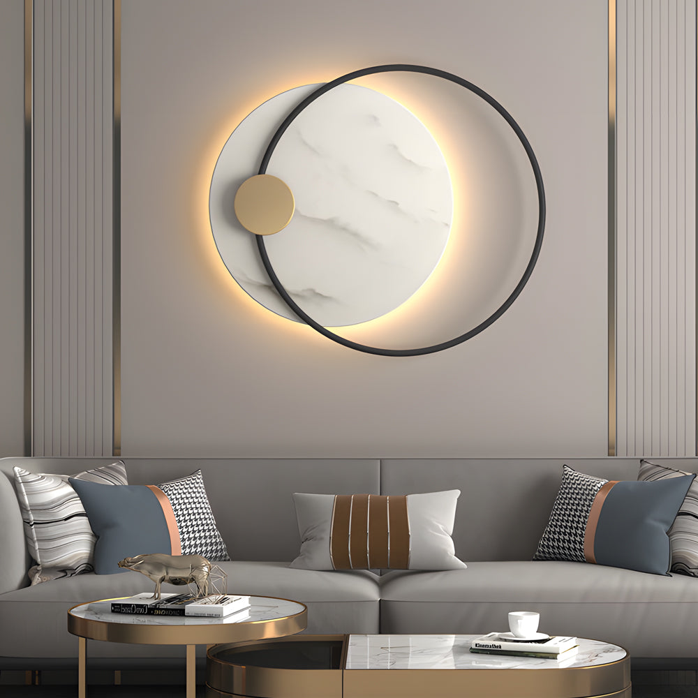 Modern Round Marble LED Wall Sconce Natural Stone Backlit Fixture for Living Room and Bedroom