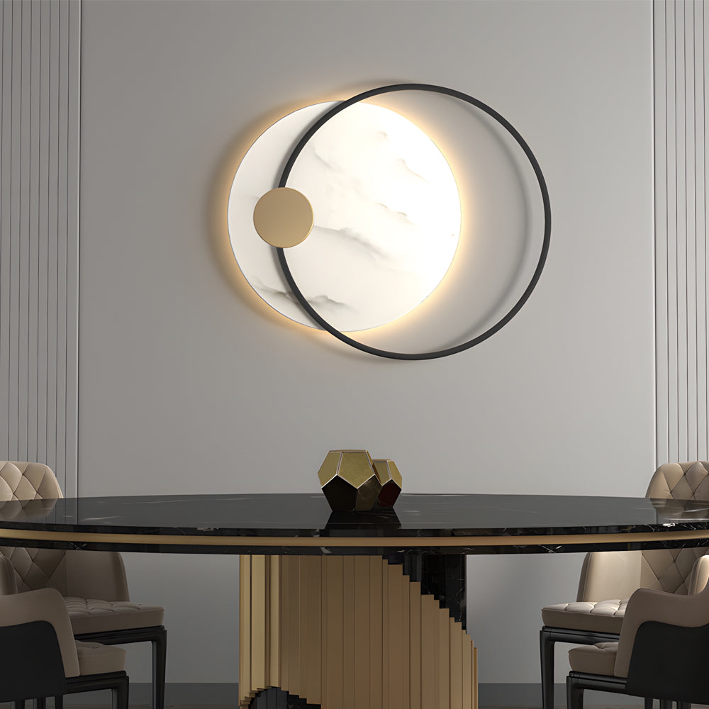 Modern Round Marble LED Wall Sconce Natural Stone Backlit Fixture for Living Room and Bedroom
