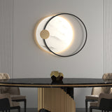 Modern Round Marble LED Wall Sconce Natural Stone Backlit Fixture for Living Room and Bedroom